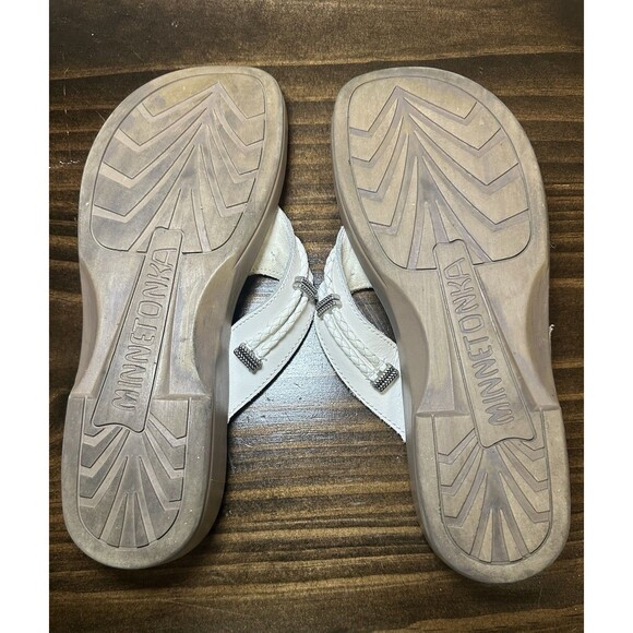 Minnetonka Silverbay White Leather Sandals‎ Slip On Western Women's 8 - Picture 10 of 10